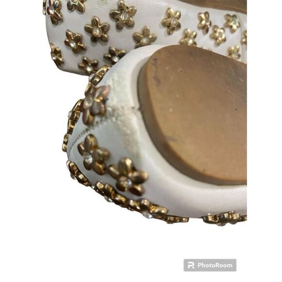 Jeffery Campbell Lbiza White Leather Slip On Daisy Gold & Stone Studded Flats - Picture 12 of 13